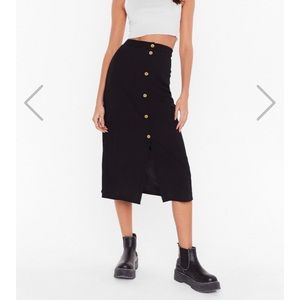 Black NastyGal Button Your Marks MIDI skirt Sz 4US